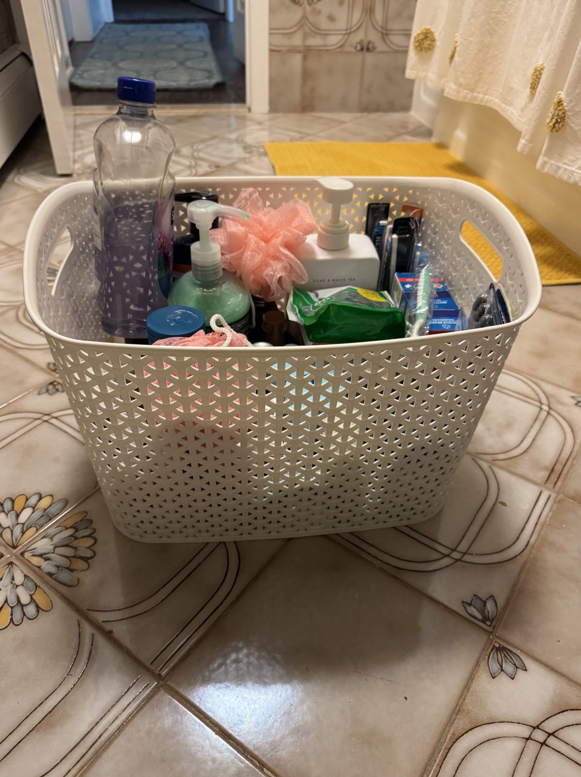 Plastic Bin filled with health and beauty "back stock"