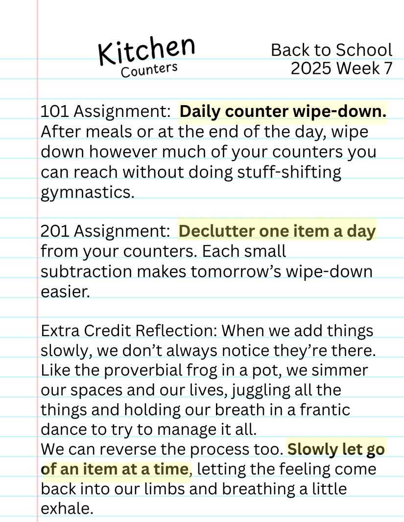 weekly assignments typed on a school notepaper background