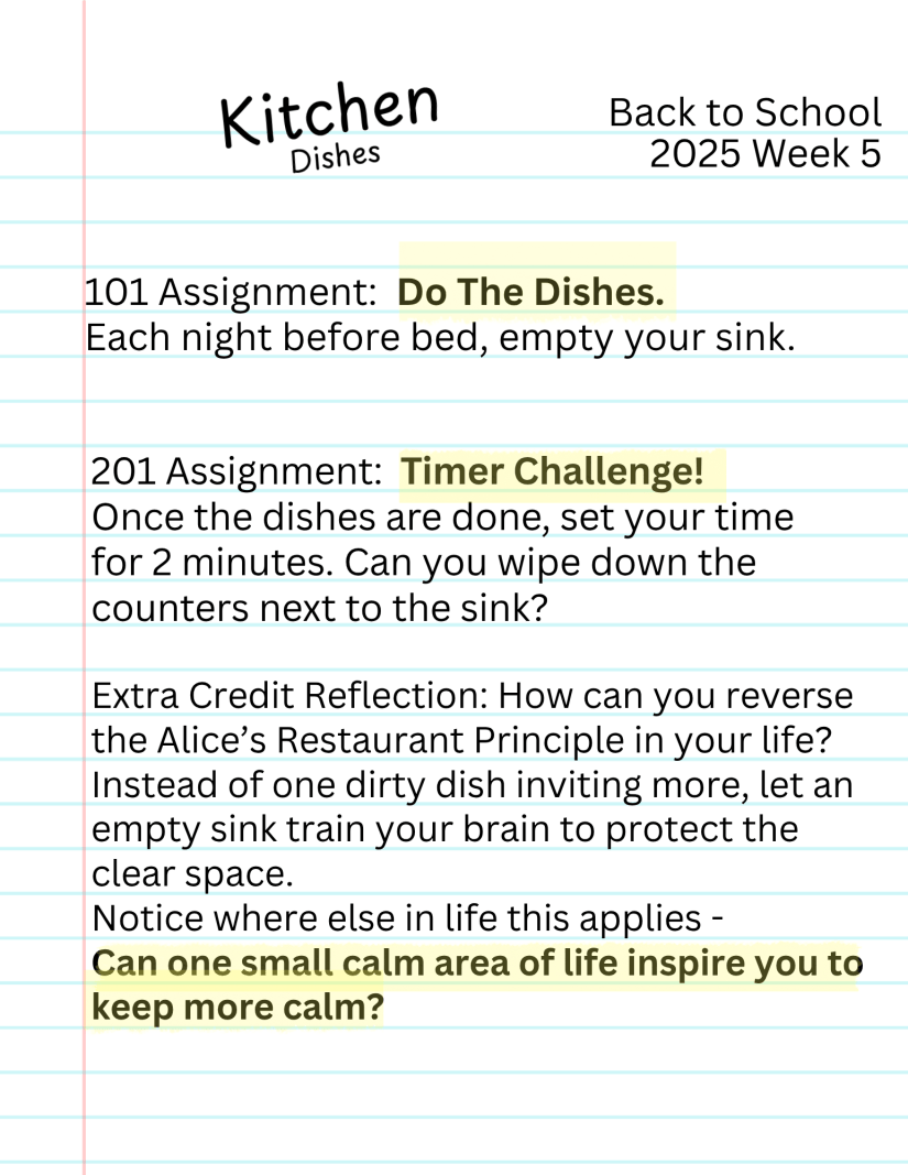 This week's homework assignments typed on a loose leaf page background.