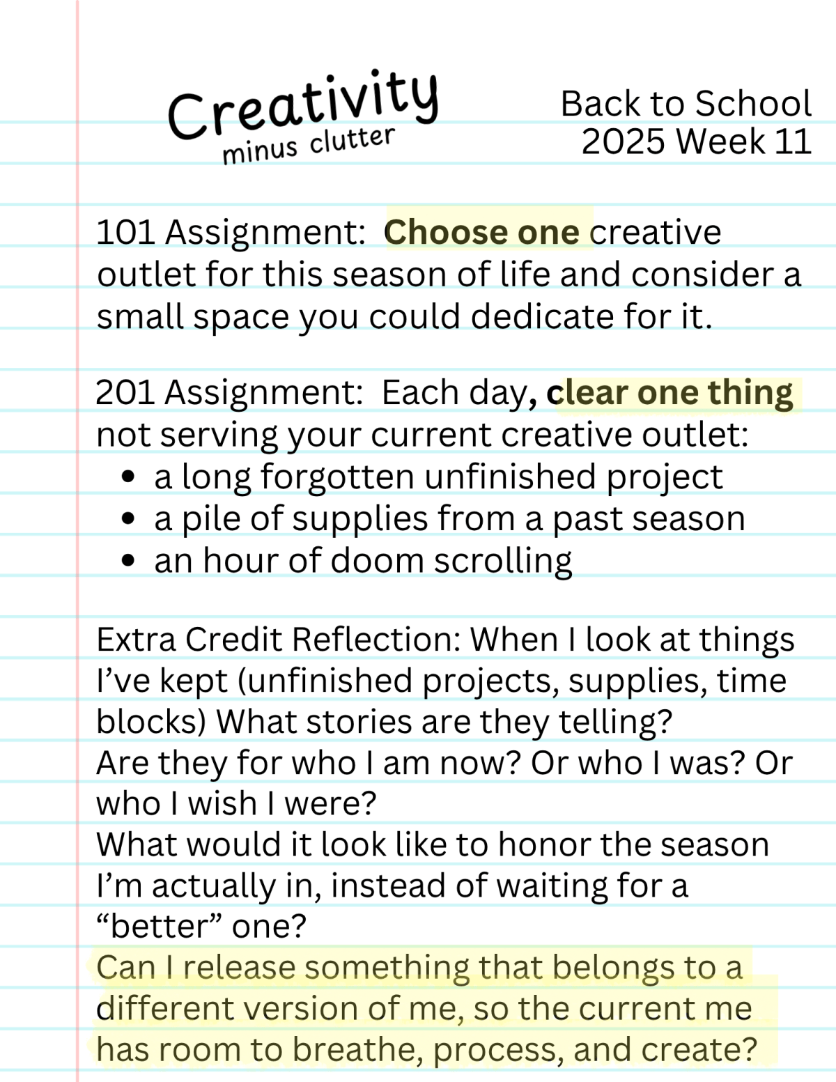 BTS Week 11 Creativity (minus&nbsp;clutter)